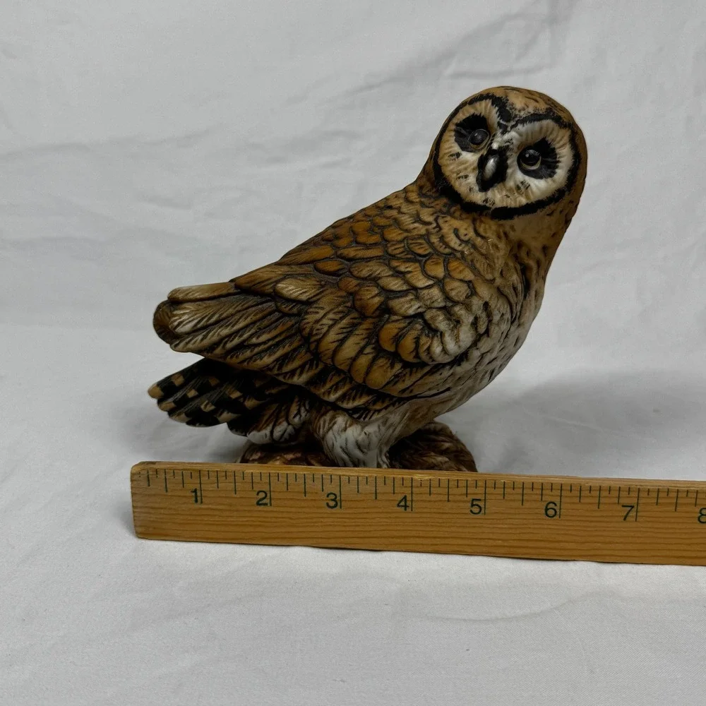 Vintage Ceramic Owl Figurine Hand Painted Realistic Bird Decor 6 Inch